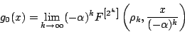 \begin{displaymath}g_0(x)=\lim_{k\rightarrow \infty} (-\alpha)^k F^{\left[2^{k}\right]}\left(\rho_k,
\frac{x}{(-\alpha)^k}\right)\end{displaymath}